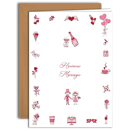Edition Colibri Romantische Hochzeitskarte – rote und rosa Illustrationen | große Klappkarte (A4) – inklusive Kraftpapier-Umschlag – Innenseite blanko von Edition Colibri