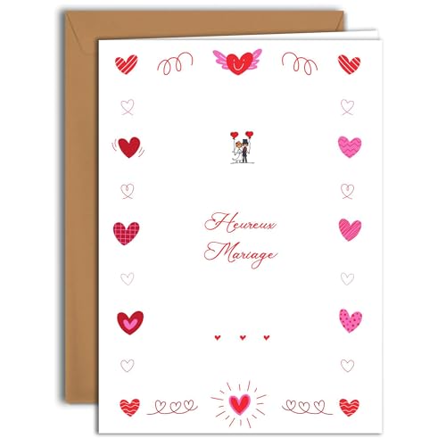Edition Colibri Romantische Hochzeitskarte – süßes Paar mit Herzen | große Klappkarte (A4) – inklusive Kraftpapier-Umschlag – innen blanko von Edition Colibri