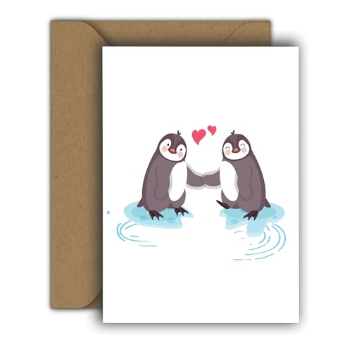 Edition Colibri Valentinstag Karte für Sie und Ihn, A6, Klappkarte mit Umschlag, Liebeskarte, Jahrestag, Jubiläumskarte, Valentinstagskarte, Herzmensch (Pinguinpaar) von Edition Colibri