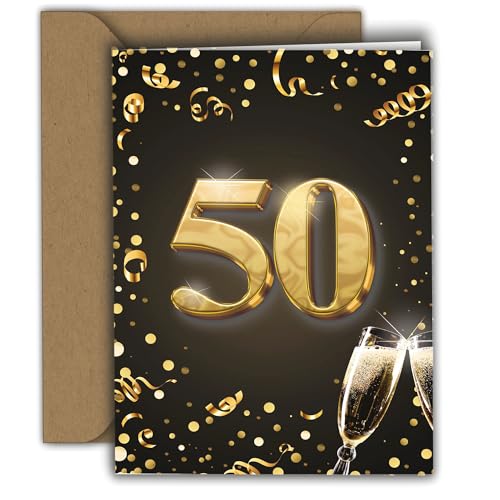 Edition Colibri XXL Glückwunschkarte 50. Geburtstag – hochwertige Klappkarte A4 mit Umschlag für Frau & Mann – grosse Geburtstagskarte – ideal für Geldgeschenk oder Gutschein, gold von Edition Colibri