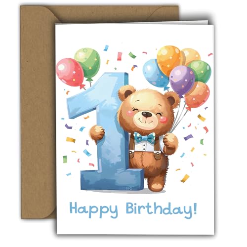 Glückwunschkarte zum 1. Geburtstag für Junge - Süßer Bär mit Luftballons - Klappkarte mit Umschlag - Happy Birthday Karte für Kleinkind - Kindergeburtstag Karte A6 Glückwunschkarte zum 1. Geburtstag für Junge - Süßer Bär mit Luftballons - Klappkarte mit Umschlag - Happy Birthday Karte für Kleinkind - Kindergeburtstag Karte A6 von Edition Colibri