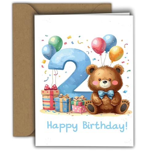 Glückwunschkarte zum 2. Geburtstag Junge - Süßer Bär mit Luftballons & Geschenken - Klappkarte mit Umschlag - Happy Birthday Karte für Kleinkind - Kinder Geburtstagskarte A6 Glückwunschkarte zum 2. Geburtstag Junge - Süßer Bär mit Luftballons & Geschenken - Klappkarte mit Umschlag - Happy Birthday Karte für Kleinkind - Kinder Geburtstagskarte A6 von Edition Colibri
