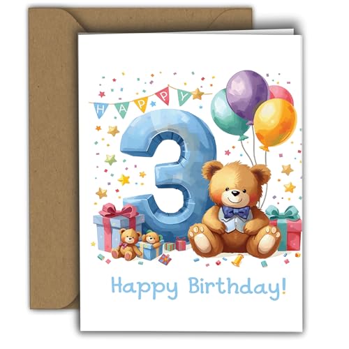 Glückwunschkarte zum 3. Geburtstag Junge - Süßer Bär mit Geschenken & Luftballons - Klappkarte mit Umschlag - Happy Birthday Karte für Kleinkind - Kinder Geburtstagskarte A6 Glückwunschkarte zum 3. Geburtstag Junge - Süßer Bär mit Geschenken & Luftballons - Klappkarte mit Umschlag - Happy Birthday Karte für Kleinkind - Kinder Geburtstagskarte A6 von Edition Colibri