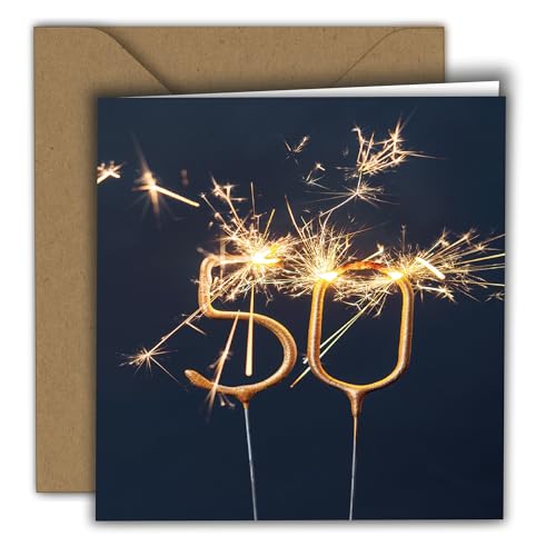 Glückwunschkarte zum 50. Geburtstag, Wunderkerze, Happy Birthday Karten, Geburtstagskarte für Mann und Frau | Quadratische Klappkarte (15 x 15 cm) – Kraft Umschlag enthalten – Innen blanko von Edition Colibri