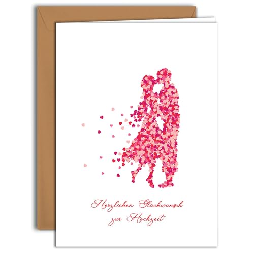 Glückwunschkarte zur Hochzeit mit Verspielten Hochzeitsmotiven (5) | Große Klappkarte (A4) – Kraft Umschlag enthalten – Innen blanko von Edition Colibri