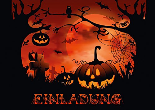 Edition Colibri 10 Einladungen Halloween - Kürbis auf Friedhof: Einladungskarten Erwachsene/Kinder für Grusel-, Horror-Party, 10-er Set, Eule, Kürbis, Grabstein, schwarz (10752DE) von Edition Colibri
