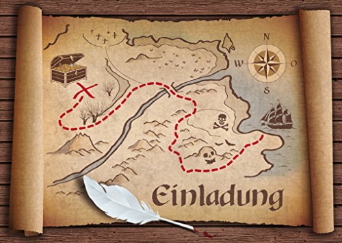 12 Einladungskarten"ALTE SCHATZKARTE" zum Piraten-Kindergeburtstag für Mädchen und Jungen: Einladungen zur Schatzsuche/Geocaching von EDITION COLIBRI (10727) von Edition Colibri