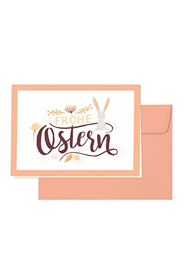Grußkarte „Frohe Ostern“ – Klappkarte im Pastell-Stil mit apricotfarbenem Umschlag, Design: Osterhäschen von Edition SF