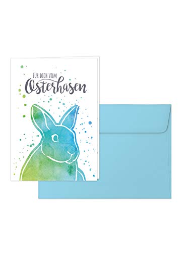 Osterkarte, Grußkarte „Für dich vom Osterhasen“ – Klappkarte im Aquarell-Stil mit hellblauem Umschlag, Design: Osterhase Osterkarte, Grußkarte „Für dich vom Osterhasen“ – Klappkarte im Aquarell-Stil mit hellblauem Umschlag, Design: Osterhase von Edition SF