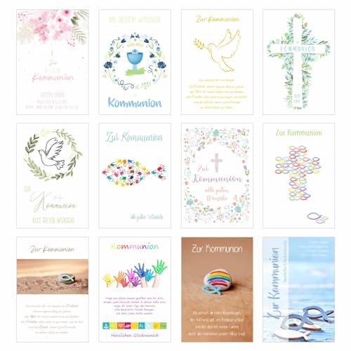 Edition Seidel Set 12 Kommunionskarten mit Umschlag - Glückwunschkarte zur Kommunion - Kommunionskarte - Set Kartenset (Klappkarten mit Briefumschlag) SW026 von Edition Seidel