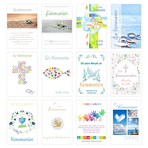 Edition Seidel Set 12 Premium Kommunionskarten mit Umschlag (Doppelkarten/Klappkarten mit Briefumschlag) Karte Postkarte Kommunion von Edition Seidel