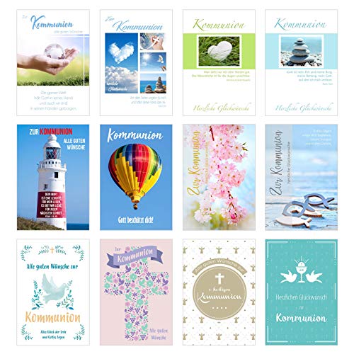 Edition Seidel Set 12 Premium Kommunionskarten mit Umschlag (Doppelkarten/Klappkarten mit Briefumschlag) Karte Postkarte Kommunion von Edition Seidel