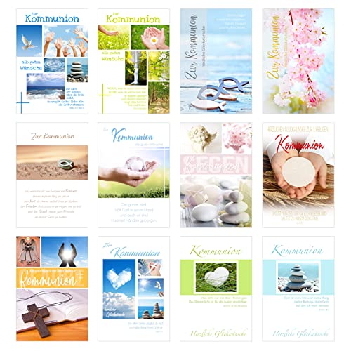 Edition Seidel Set 12 Premium Kommunionskarten mit Umschlag (Doppelkarten/Klappkarten mit Briefumschlag) Karte Postkarte Kommunion (SW02) von Edition Seidel