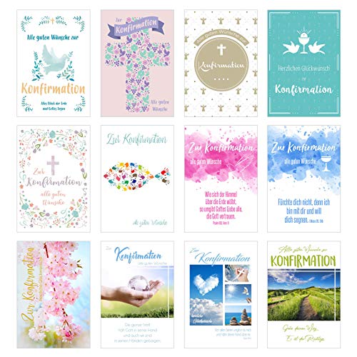 Edition Seidel Set 12 Premium Konfirmationskarten mit Umschlag (Doppelkarten/Klappkarten mit Briefumschlag) Karte Postkarte Konfirmation von Edition Seidel