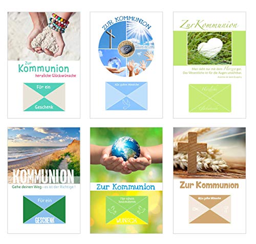 Edition Seidel Set 6 Premium Kommunionskarten Geldkarten mit Umschlag (Doppelkarten mit Briefumschlag) Karten Kommunion Geldgeschenk von Edition Seidel