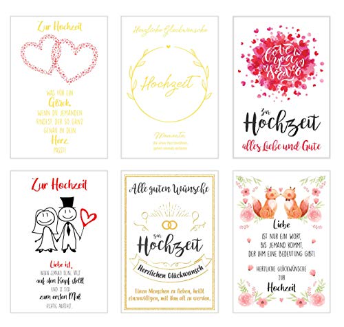 Edition Seidel Set 6 hochwertige Designer Premium Hochzeitskarten mit Umschlag. Glückwunschkarte zur Hochzeit. Karte Geschenk Geld Geldgeschenk (Doppelkarten mit Briefumschlag) von Edition Seidel