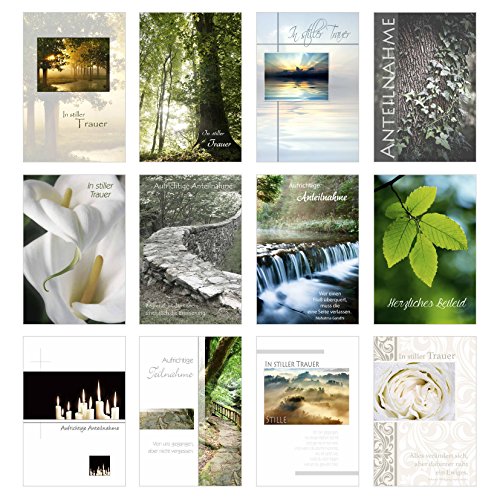 Set 24 einfühlsame Trauerkarten (12 x 2) / Beileidskarten mit Umschlag. Trauerkarte Beileidskarte mit Spruch schreiben (Doppelkarten/Klappkarten) von Edition Seidel