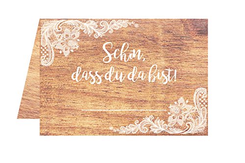 Set 25 Premium Tischkarten Platzkarten Namenskarten Hochzeit Geburtstag Taufe Kommunion Konfirmation Firmung Jugendweihe Feier Jubiläum (Holz mit Spitze, 25 Karten) von Edition Seidel