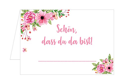 Set 25 Premium Tischkarten Platzkarten Namenskarten Hochzeit Geburtstag Taufe Kommunion Konfirmation Firmung Jugendweihe Feier Jubiläum (Rosa Blumen, 25 Karten) von Edition Seidel