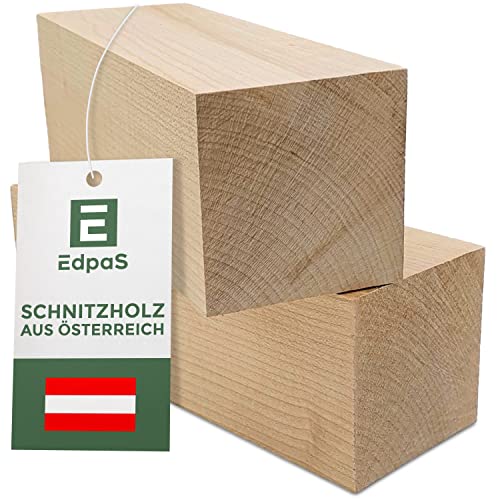 Edpas Schnitzholz Ahorn - 2er Set Holzblock (20x7x7cm) - Große Schnitzholz Rohlinge - Naturbelassenes Holz zum Schnitzen für Kinder - Drechselholz aus Ahorn von EdpaS