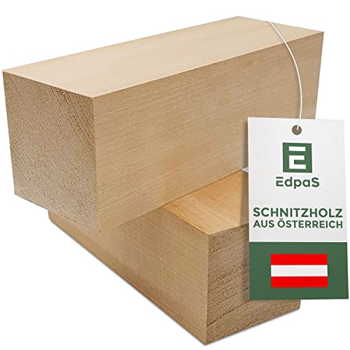 Edpas Schnitzholz Lindenholz - 2er Set Holzblock (20x7x7cm) - Großes Schnitzholz Linde Rohlinge - Holz zum Schnitzen für Kinder - Drechselholz aus Lindenholz von EdpaS