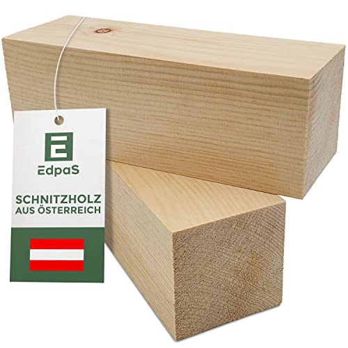 Edpas Schnitzholz Zirbenholz - 2er Set Holzblock (20x7x7cm) - Großes Schnitzholz Zirbel Rohlinge - Naturbelassenes Holz zum Schnitzen für Kinder - Drechselholz aus Zirbe von EdpaS