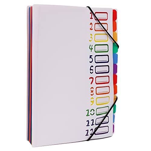 Edufun Fächermappe in Regenbogenfarben, 24 Fächer, robuster A4-Brief-Organizer, wasserfeste Kunststoff-Trennblätter, für Zuhause/Büro/Schule, Dokumentenhalter (weiß) von Edufun