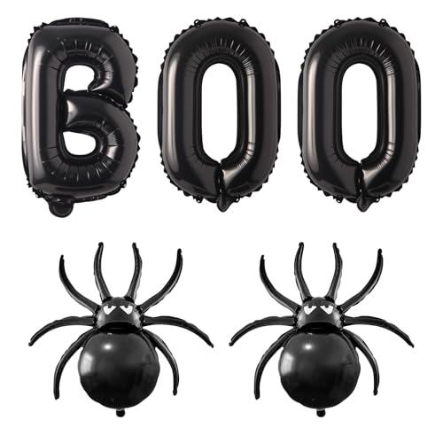 101,6 cm große Boo Luftballons – 83,8 cm schwarze Spinne Happy Halloween Party Folienballons Jumbo Boo Ballon Buchstaben Schild für Halloween Party Hintergrund Dekorationen von Edussy