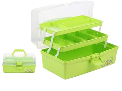 EeAaSsTy Dreischichtige Mehrzweck-Aufbewahrungsbox Organizer Faltbare Werkzeugbox/Kunst- und Handwerkskoffer/Nähzubehör-Organizer/Medizinbox/Familien-Erste-Hilfe-Box (Grün) von EeAaSsTy