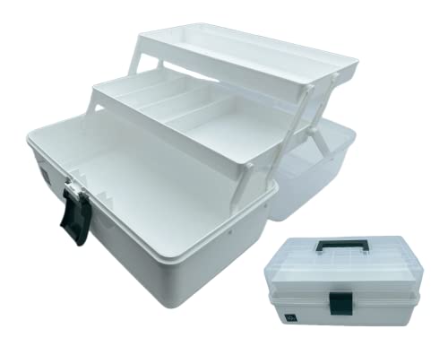EeAaSsTy Multifunktionaler Organizer mit Griff Dreistufiger zusammenklappbarer Werkzeugkasten/Handwerkskasten/Nähzubehör-Organizer/Medikamentenkasten/Erste-Hilfe-Kasten für Zuhause (Weiß 32.5cm) von EeAaSsTy