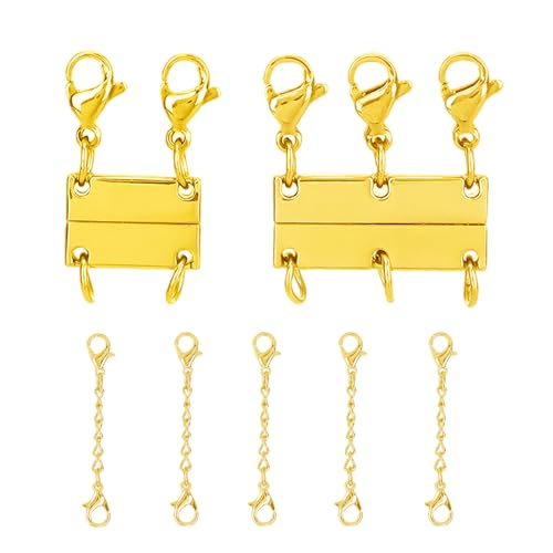 7 Stück goldene Halsketten-Verschlüsse, geschichteter Verschluss mit 5 Halskettenverlängerungen, mehrere Halsketten-Trenner, für Damen, Armbandverbinder, Schmuckverschlüsse und Verschlüsse von EeYahYong