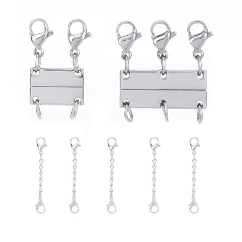 7 Stück silberfarbene Halsketten-Verschlüsse, geschichteter Verschluss mit 5 Halskettenverlängerungen, mehrere Halsketten-Trennwände für Damen, Armbandverbinder, Schmuckverschlüsse und Verschlüsse von EeYahYong