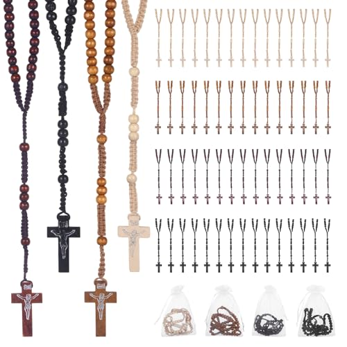 Rosenkranz, Holz, Rosenkranz, Perlen mit Jesus, Heiliges Kreuz, Erstkommunion, Rosenkranz, Großpackung mit Organza-Beuteln, Rosenkranz, katholisches Geschenk für Männer und Frauen, 60 Stück von EeYahYong