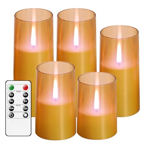 Eebuss Flammenlose Kerzen mit Fernbedienung, realistische flackernde Flamme, LED-Kerzen, batteriebetriebene Kerzen, 5er-Set (D 7,6 cm x H 10,2 cm 12,7 cm 15,2 cm 20,3 cm 20,3 cm) (Elfenbein) von Eebuss