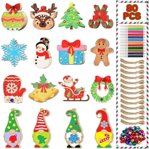 80 Stück Holz-Weihnachtsschmuck, unlackierte Holzscheiben, Weihnachtsbaum-Hängeornamente für DIY Kunst Handwerk mit 16 Stilen, DIY Holz Handwerk Hängende Weihnachtsdekoration Kit 80 Stück Holz-Weihnachtsschmuck, unlackierte Holzscheiben, Weihnachtsbaum-Hängeornamente für DIY Kunst Handwerk mit 16 Stilen, DIY Holz Handwerk Hängende Weihnachtsdekoration Kit von Eeexigee
