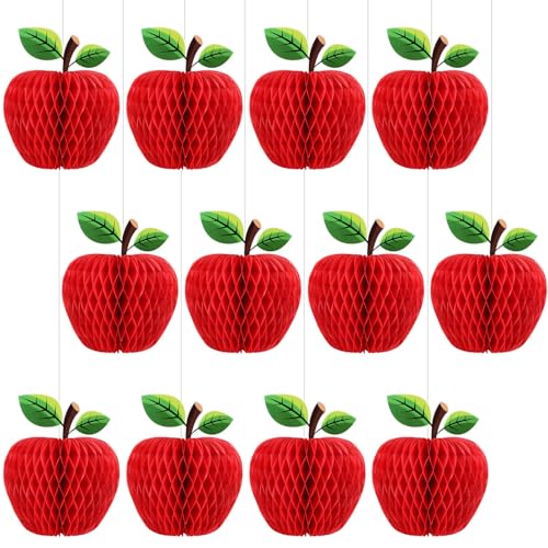 Eersida 12 Stück Thanksgiving Wabenpapier Tafelaufsatz Dekoration Herbst Seidenpapier Wabenaufsatz für Herbst Baum hängende Ornamente Dekorationen Partyzubehör (20 cm, Apfel) von Eersida