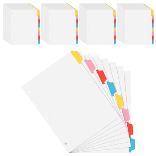 Eersida 50 Sets mit 8 Registerkarten für 3-Ringbuch, 3 Ringbuch-Trennblätter mit Reitern, Seitentrenner mit Reitern, weiß, bunte Etiketten von Eersida