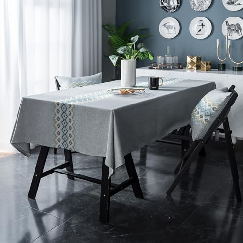 Eestfy Baumwolle Leinen Tischdecke Anti-Rutsch Rechteck Tischdecke Staubdicht Schrumpffest Tischdecke Für Küche Essen Thanksgiving Weihnachten Tischdekoration,Grau,135x135cm von Eestfy