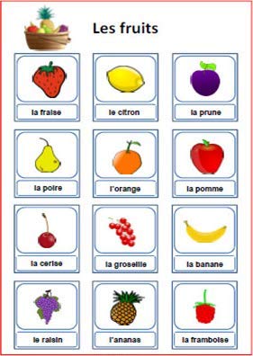 Eeypy Französische Kinder lernen Obst Wörter Schule Wandkunst Sprache Lernen Essen Thema pädagogisches Poster Blechschild Metallschild zum Aufhängen von Eeypy