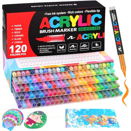 Efimeso 120 Farben Acrylstifte für Steine Wasserfest,Pinselmalstifte auf Wasserbasis Acrylic Paint Marker Acrylmalstifte für Holz, Leinwand, Holz, Stein, Keramik, Glas, Stoff Efimeso 120 Farben Acrylstifte für Steine Wasserfest,Pinselmalstifte auf Wasserbasis Acrylic Paint Marker Acrylmalstifte für Holz, Leinwand, Holz, Stein, Keramik, Glas, Stoff von Efimeso