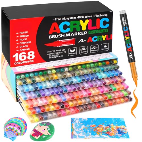Efimeso 168 Farben Acrylstifte für Steine Wasserfest,Pinselmalstifte auf Wasserbasis Acrylic Paint Marker Acrylmalstifte für Holz, Leinwand, Holz, Stein, Keramik, Glas, Stoff Efimeso 168 Farben Acrylstifte für Steine Wasserfest,Pinselmalstifte auf Wasserbasis Acrylic Paint Marker Acrylmalstifte für Holz, Leinwand, Holz, Stein, Keramik, Glas, Stoff von Efimeso