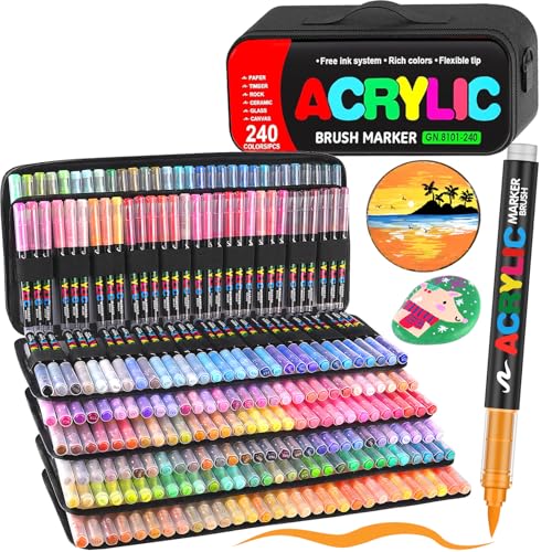 Efimeso 240 Farben Acrylstifte für Steine Wasserfest, Acrylic Paint Marker mit schwarzer Tasche,Acrylfarbenstifte für Felsmalerei, Leinwand, Holz, Stein, Keramik, Glas, Stoff Efimeso 240 Farben Acrylstifte für Steine Wasserfest, Acrylic Paint Marker mit schwarzer Tasche,Acrylfarbenstifte für Felsmalerei, Leinwand, Holz, Stein, Keramik, Glas, Stoff von Efimeso
