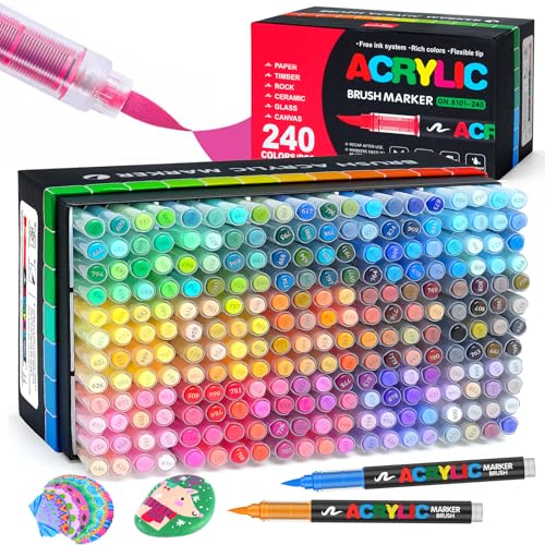 Efimeso 240 Farben Acrylstifte für Steine Wasserfest,Pinselmalstifte auf Wasserbasis Acrylic Paint Marker Acrylmalstifte für Holz, Leinwand, Holz, Stein, Keramik, Glas, Stoff Efimeso 240 Farben Acrylstifte für Steine Wasserfest,Pinselmalstifte auf Wasserbasis Acrylic Paint Marker Acrylmalstifte für Holz, Leinwand, Holz, Stein, Keramik, Glas, Stoff von Efimeso