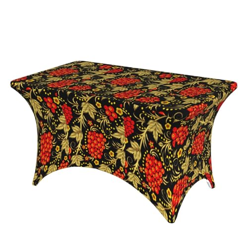 Tischdecke, 1,22 m, waschbar, dehnbar, Tischdecken für Partys, Hochzeiten,Traditionelle russische Chochloma-Cranberry von EgoMed