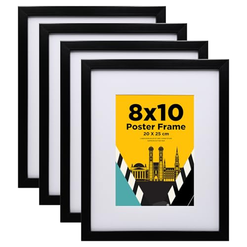 Egofine 20x25cm Bilderrahmen Schwarz 4er-Set, Robuste Holz-Verbund-Fotorahmen für Bilder 13x18cm mit Matte - Horizontal oder Vertikal für Wandbehänge oder Tischdekoration von Egofine
