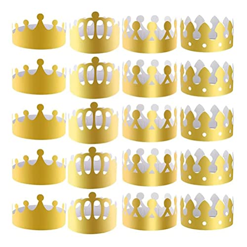 Egujiwa 20 Stück Goldene Papierkronen für Königinnen, Platin-Jubiläumsdekorationen, Hüte, 4 Stile, Verstellbare Königskronen-Partyhüte für Geburtstagsfeiern (20 Stück) von Egujiwa
