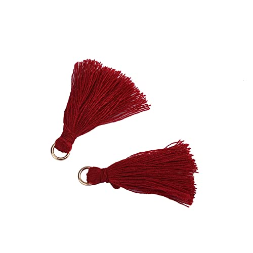 Egurs 100 Stück Mini Quasten 3cm Bunt Quaste Anhänger Troddel Fransen kleine Fransen für DIY Schmuck Ohrring Basteln, Armbänder, Schlüsselanhänger Rotwein von Egurs