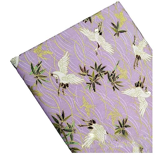 Egurs 100x150 cm Japanischer Stil Stoff Baumwolle Bronzing Baumwollstoff Meterware Patchwork zum Nähen Quilten DIY Kleidung Tischdecke Deko Hellvioletter-Kranich 1 Meter von Egurs
