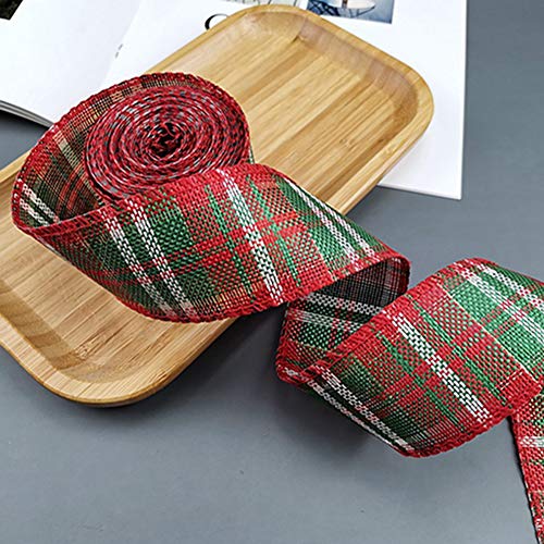 Egurs 12 Meter Kariert Juteband Plaid Bänder Geschenkverpackung Geschenkband Weihnachts Drahtbänder Basteln Dekoration,Draht an der Seite Rot-Grün kariert 4cm von Egurs