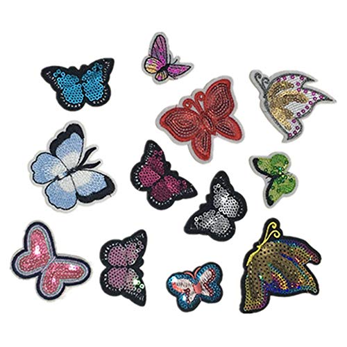 Egurs 12 x Schmetterling Aufnäher Stoff Aufkleber Patch Sticker Glitzer Schmetterling Bestickt Patches von Egurs